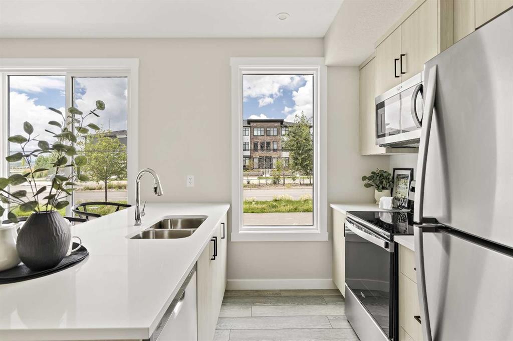 301-255 Rowmont Boulevard Nw, Calgary, AB - Indoor Photo Showing Kitchen With Double Sink