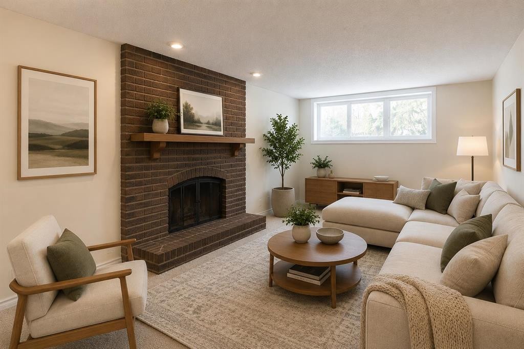 48 Ranchridge Drive Nw, Calgary, AB - Indoor Photo Showing Living Room With Fireplace