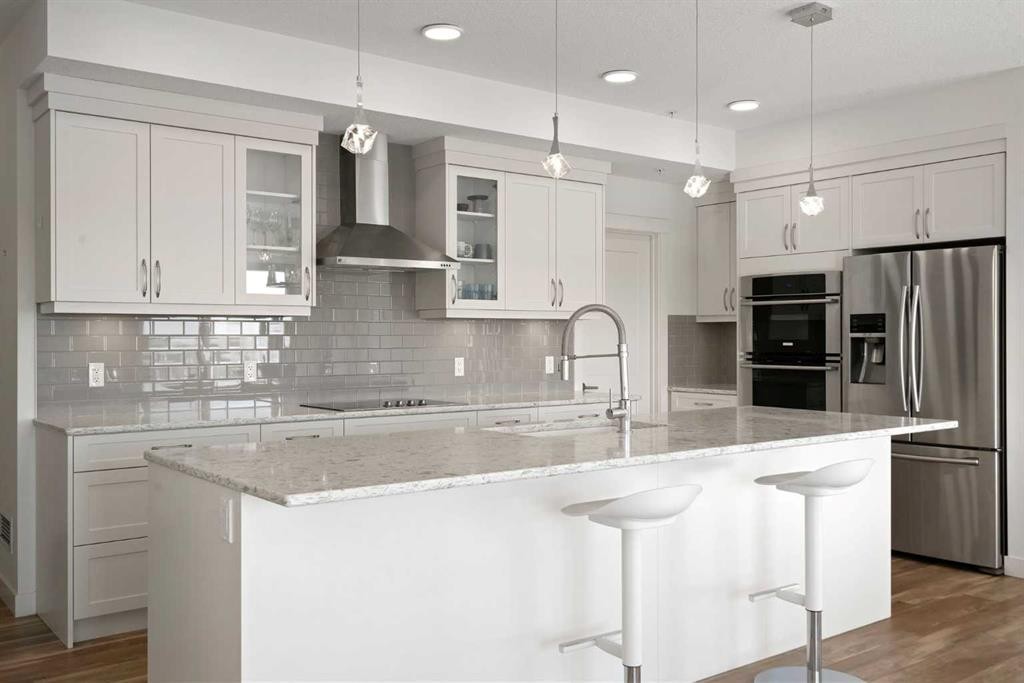 332-20 Seton Park Se, Calgary, AB - Indoor Photo Showing Kitchen With Stainless Steel Kitchen With Upgraded Kitchen
