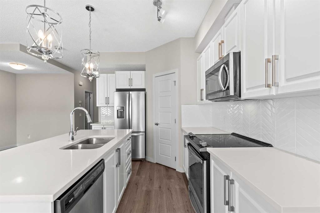 310-32 Red Embers Parade Ne, Calgary, AB - Indoor Photo Showing Kitchen With Stainless Steel Kitchen With Double Sink With Upgraded Kitchen
