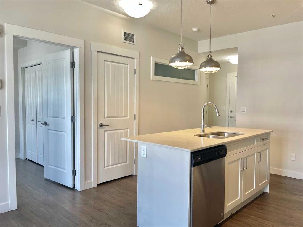 302-100 Auburn Meadows Common Se, Calgary, AB - Indoor Photo Showing Kitchen With Double Sink