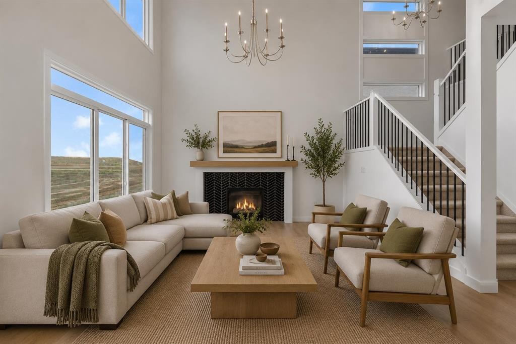 416 Watercrest Place, Chestermere, AB - Indoor Photo Showing Living Room With Fireplace