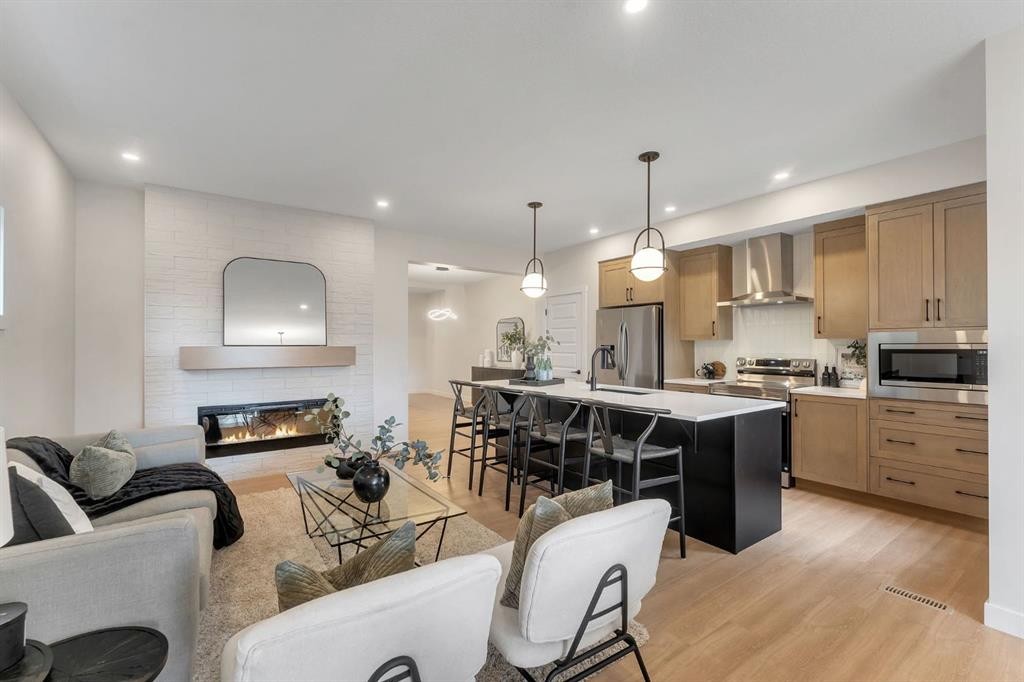 445 Lewiston Landing Ne, Calgary, AB - Indoor With Fireplace