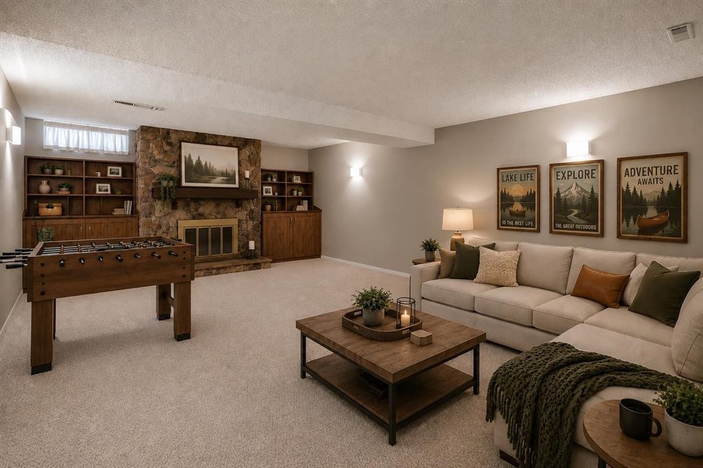 2328 Munro Drive Ne, Calgary, AB - Indoor Photo Showing Living Room With Fireplace