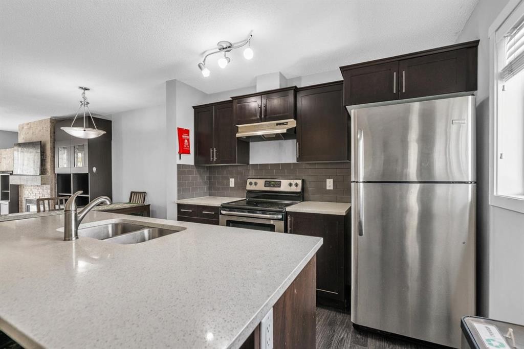 425 Copperpond Landing Se, Calgary, AB - Indoor Photo Showing Kitchen With Stainless Steel Kitchen With Double Sink With Upgraded Kitchen