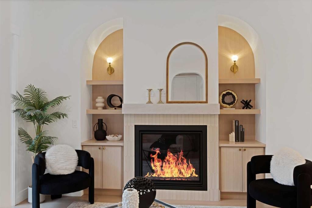 2221 Halifax Crescent Nw, Calgary, AB - Indoor Photo Showing Living Room With Fireplace