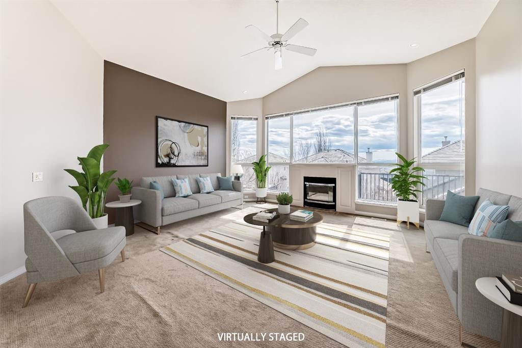 35 Arbour Vista Way Nw, Calgary, AB - Indoor Photo Showing Living Room With Fireplace