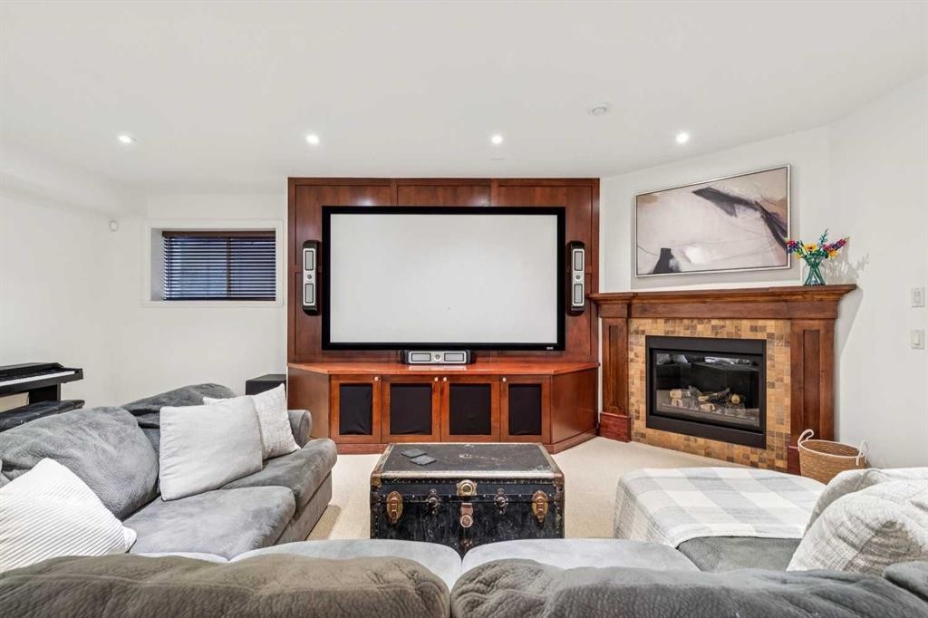2228 Broadview Road Nw, Calgary, AB - Indoor Photo Showing Living Room With Fireplace