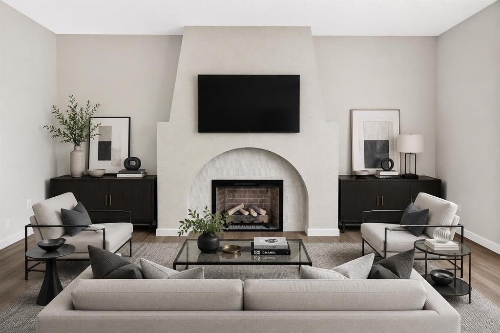 48 Creekside Path Sw, Calgary, AB - Indoor Photo Showing Living Room With Fireplace