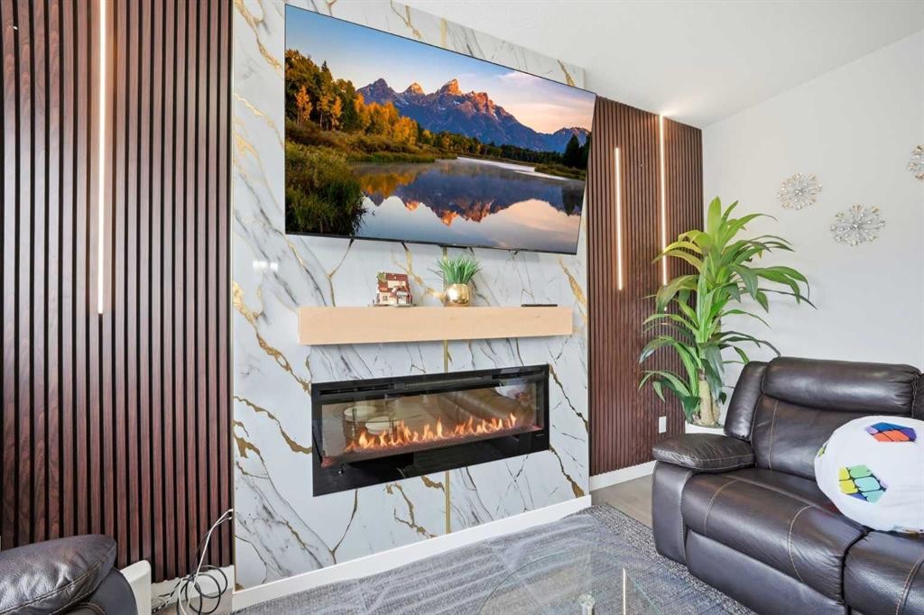 241 Homestead Crescent Ne, Calgary, AB - Indoor Photo Showing Living Room With Fireplace
