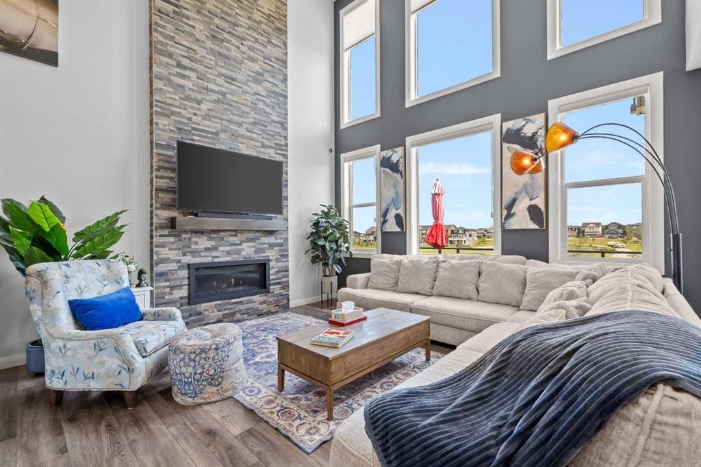 195 Evansfield Close Nw, Calgary, AB - Indoor Photo Showing Living Room With Fireplace