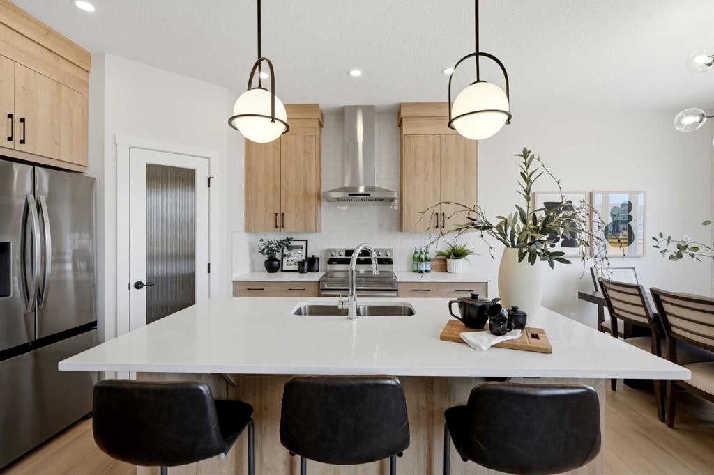 695 Buffaloberry Manor Se, Calgary, AB - Indoor Photo Showing Kitchen With Stainless Steel Kitchen With Upgraded Kitchen