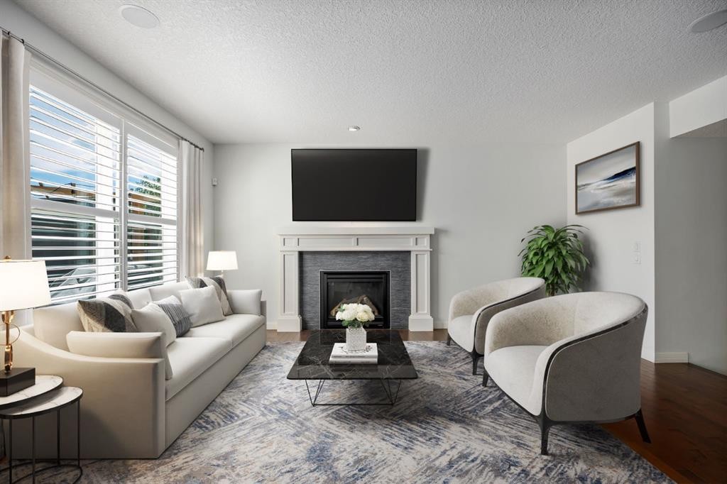 31 Chaparral Valley Way Se, Calgary, AB - Indoor Photo Showing Living Room With Fireplace