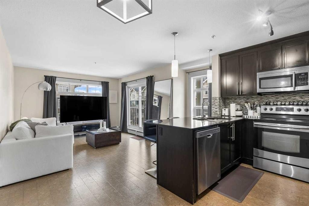 3308-155 Skyview Ranch Way Ne, Calgary, AB - Indoor Photo Showing Kitchen With Stainless Steel Kitchen With Upgraded Kitchen