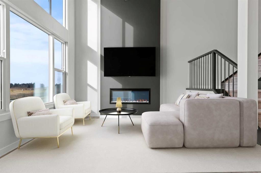 358 Kinniburgh Loop, Chestermere, AB - Indoor Photo Showing Living Room With Fireplace