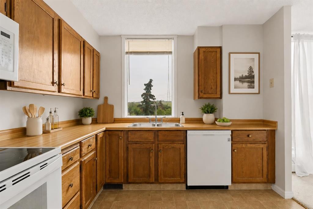 401-145 Point Drive Nw, Calgary, AB - Indoor Photo Showing Kitchen With Double Sink