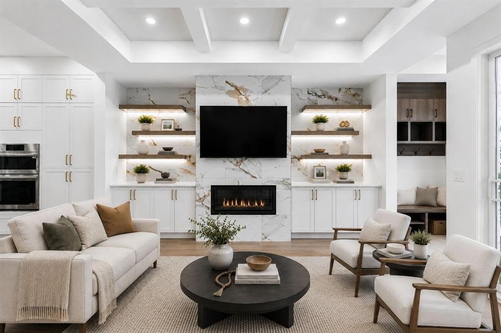 1812 19 Avenue Nw, Calgary, AB - Indoor Photo Showing Living Room With Fireplace