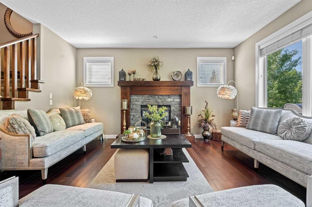 78 Auburn Sound Place Se, Calgary, AB - Indoor Photo Showing Living Room With Fireplace