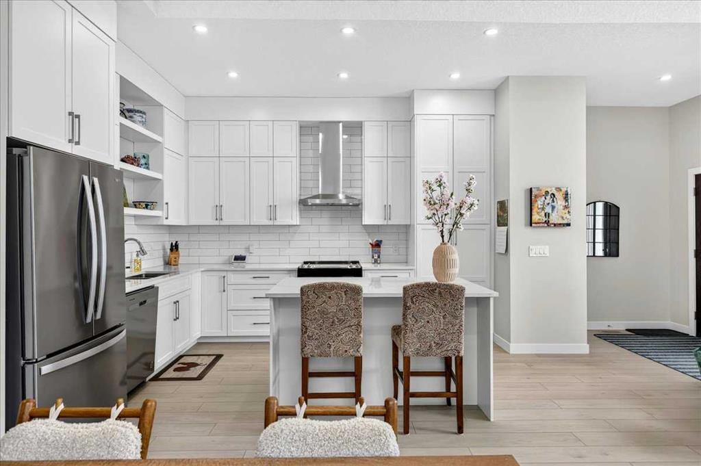1066 Creekside Boulevard Sw, Calgary, AB - Indoor Photo Showing Kitchen With Stainless Steel Kitchen With Upgraded Kitchen
