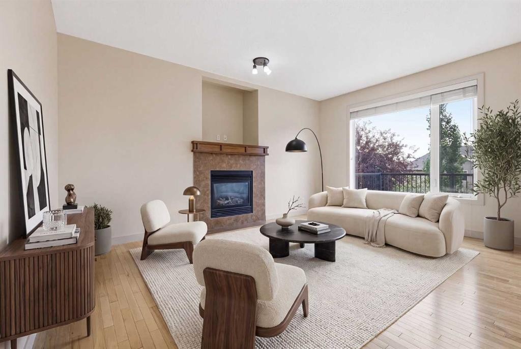 47 Evanspark Circle, Calgary, AB - Indoor Photo Showing Living Room With Fireplace