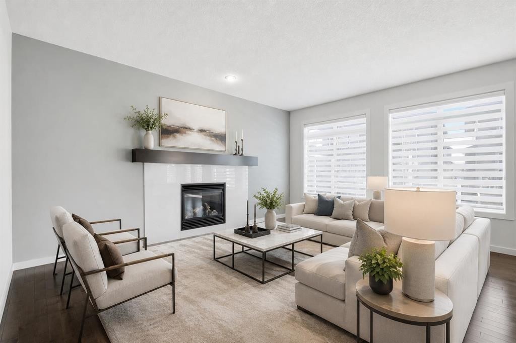 101 Evansborough Green Nw, Calgary, AB - Indoor Photo Showing Living Room With Fireplace
