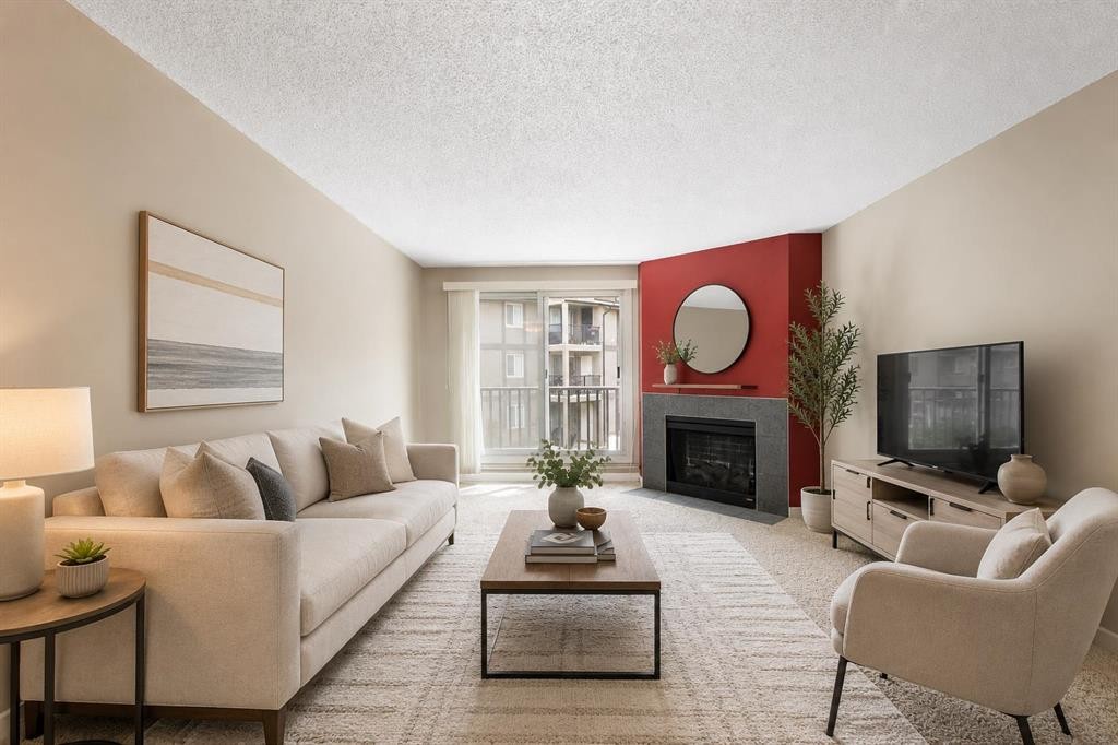 522-6400 Coach Hill Road Sw, Calgary, AB - Indoor Photo Showing Living Room With Fireplace