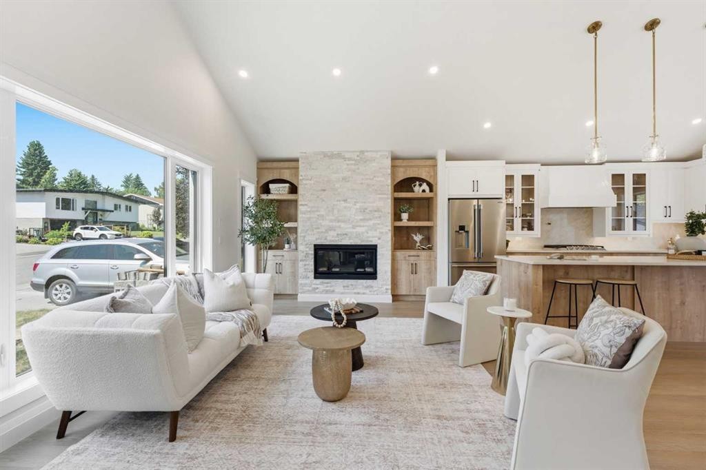 3375 Breton Close Nw, Calgary, AB - Indoor Photo Showing Living Room With Fireplace