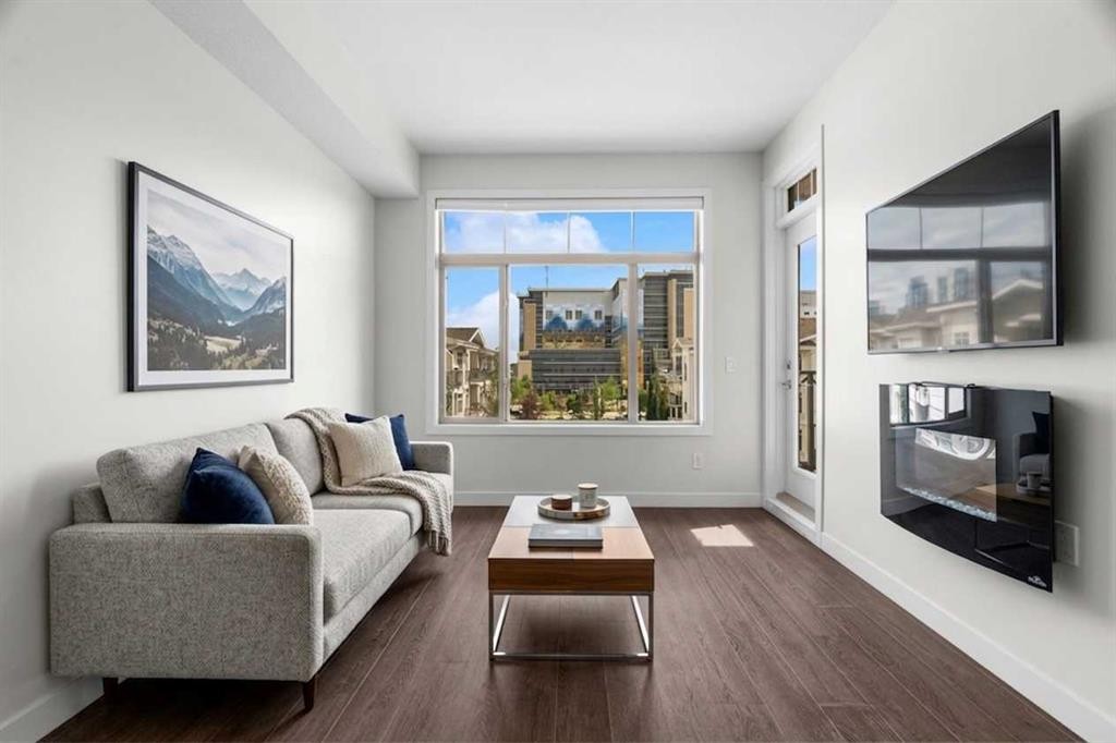411-28 Auburn Bay Link Se, Calgary, AB - Indoor Photo Showing Living Room
