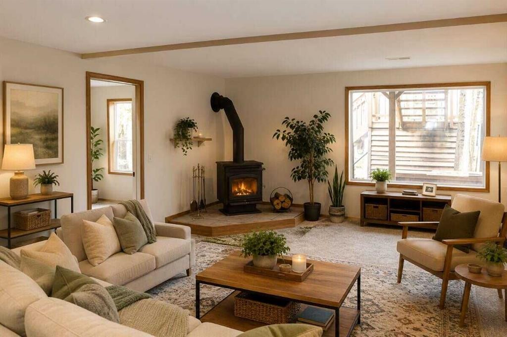 145-37411 Waskasoo Avenue, Rural Red Deer County, AB - Indoor Photo Showing Living Room With Fireplace