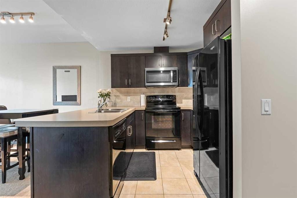 502-1410 1 Street Se, Calgary, AB - Indoor Photo Showing Kitchen With Double Sink