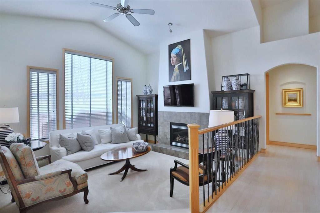 92 Sherwood Rise Nw, Calgary, AB - Indoor Photo Showing Living Room With Fireplace