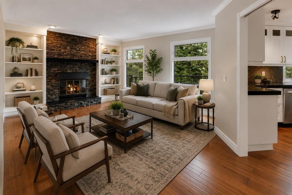 35 Strasbourg Bay Sw, Calgary, AB - Indoor Photo Showing Living Room With Fireplace