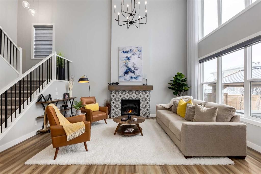 18 South Shore Bay, Chestermere, AB - Indoor Photo Showing Living Room With Fireplace