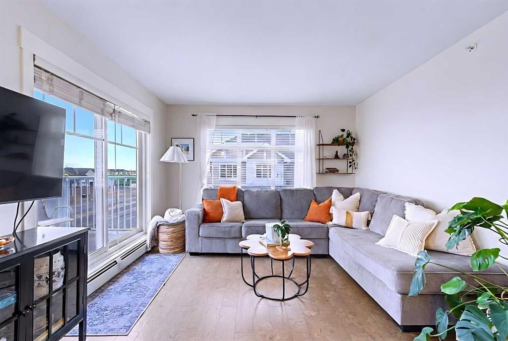 4408-155 Skyview Ranch Way Ne, Calgary, AB - Indoor Photo Showing Living Room