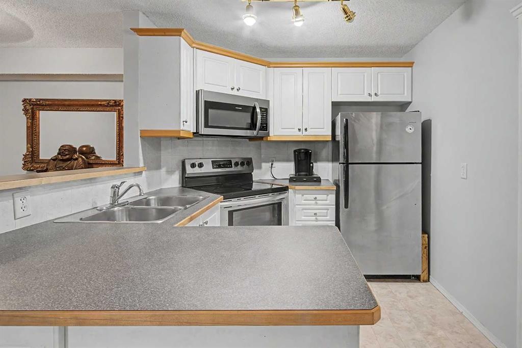 101-7724 Bowness Road Nw, Calgary, AB - Indoor Photo Showing Kitchen With Stainless Steel Kitchen With Double Sink