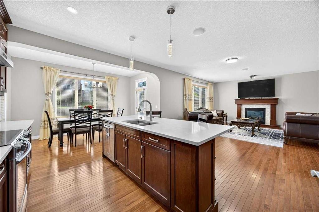 25 Sherwood Close Nw, Calgary, AB - Indoor Photo Showing Kitchen With Fireplace With Double Sink