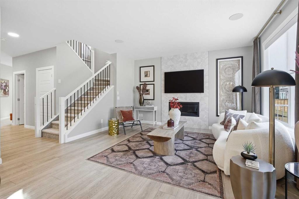 468 Dawson Circle, Chestermere, AB - Indoor Photo Showing Living Room With Fireplace