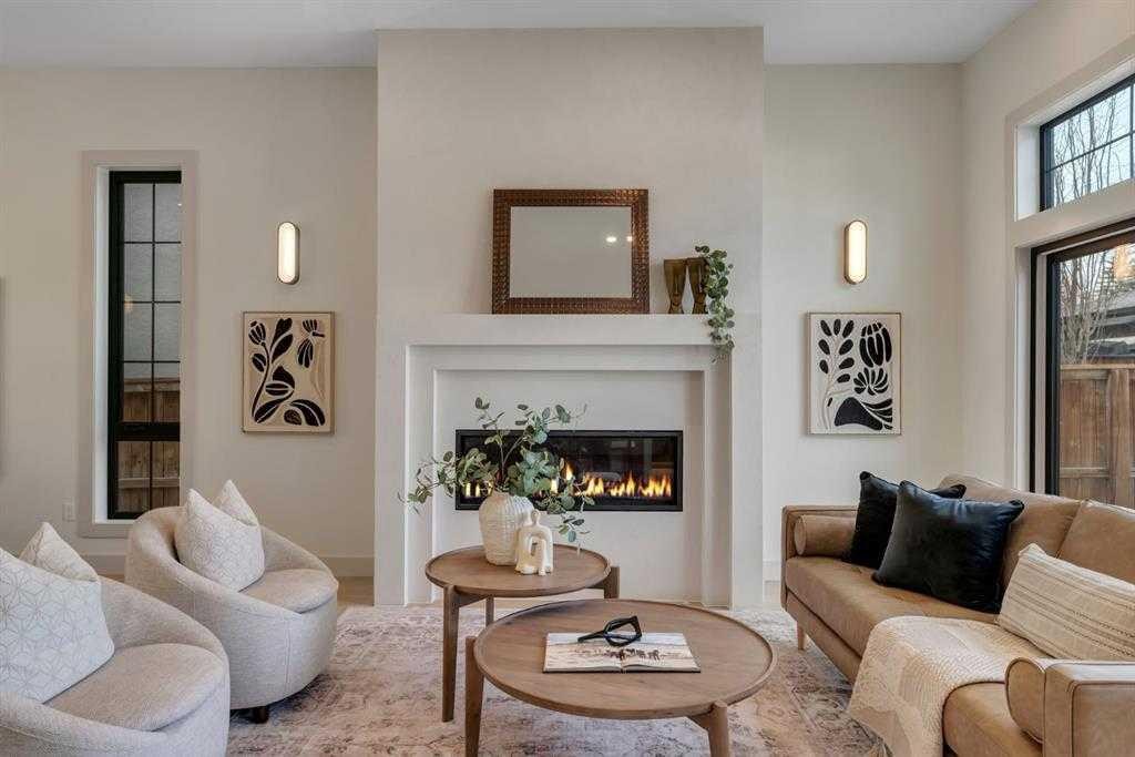 4112 17 Street Sw, Calgary, AB - Indoor Photo Showing Living Room With Fireplace