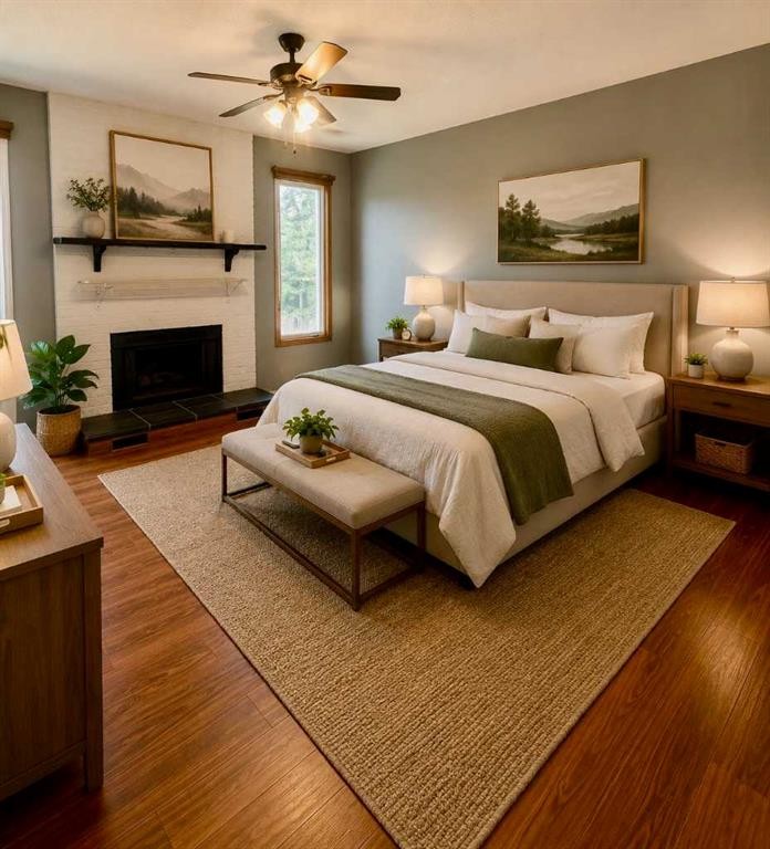 228 Castleridge Drive Ne, Calgary, AB - Indoor Photo Showing Bedroom With Fireplace