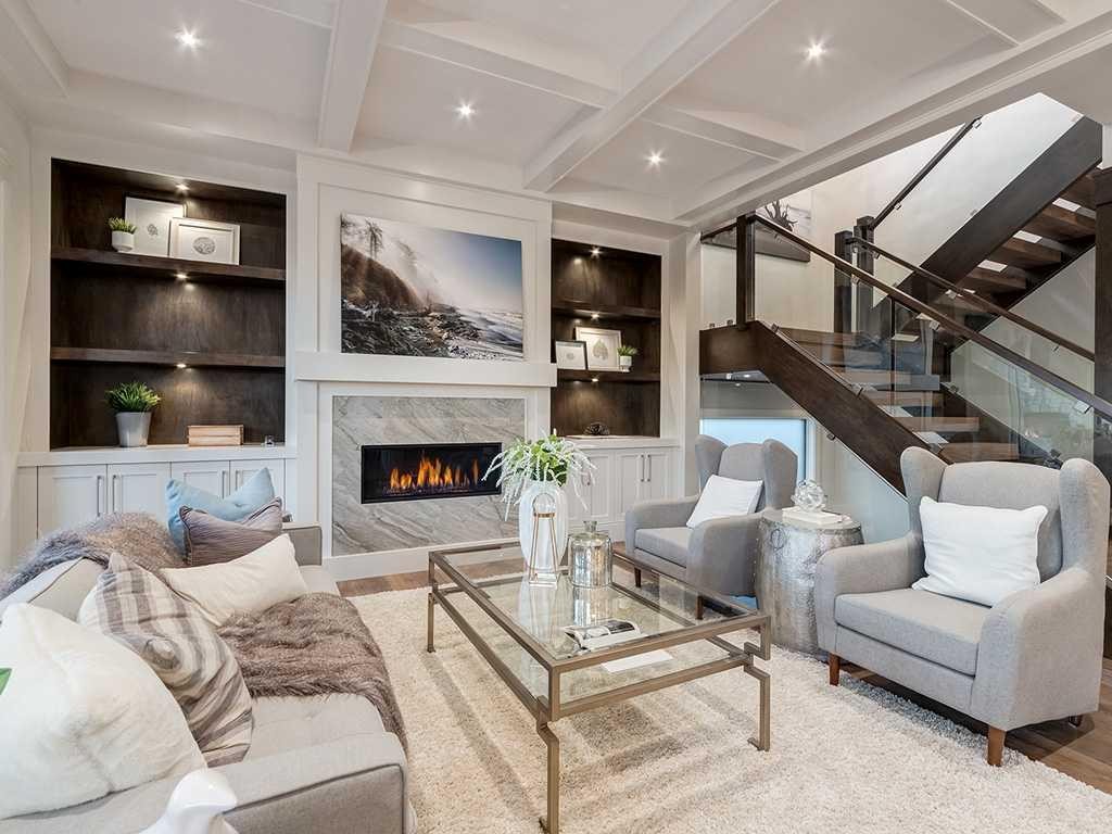 3308 Rutland Road Sw, Calgary, AB - Indoor Photo Showing Living Room With Fireplace