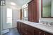 Wood cabinets, and dbl sinks