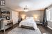 Bedroom with dark wood-type flooring, a chandelier, and a closet