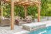 View of patio / terrace featuring pool water feature, an outdoor hangout area, and a pergola