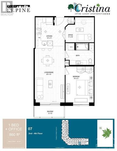 Floor plan of the unit, 860 sq ft. - 45 Elmsley Street S Unit#307, Smiths Falls, ON - Other