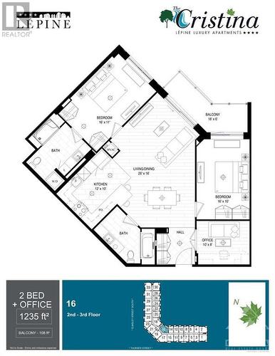 Floor plan of the unit, 1235 sq ft area. - 45 Elmsley Street S Unit#216, Smiths Falls, ON - Other