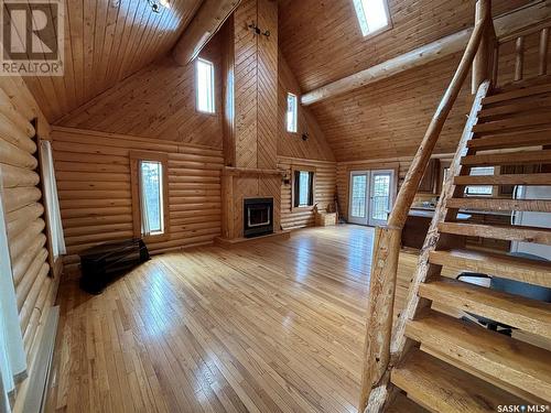 Log House Acreage, Loreburn Rm No. 254, SK - Indoor Photo Showing Other Room With Fireplace
