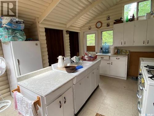 Titled Cabin On Rainy Island, Lac La Ronge, SK - Indoor Photo Showing Kitchen