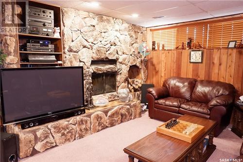 267 Westview Drive, Coronach, SK - Indoor Photo Showing Living Room With Fireplace