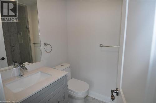 Master 3 piece ensuite with glass shower and porcelain tiles - 1685 9Th Avenue E Unit# 5, Owen Sound, ON - Indoor Photo Showing Bathroom