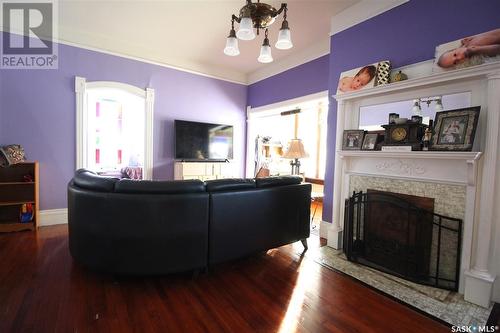 802 Windover Avenue, Moosomin, SK - Indoor Photo Showing Living Room With Fireplace